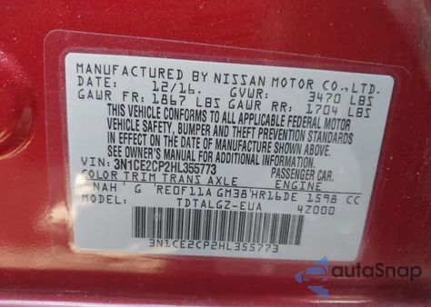 2017 Nissan Versa Note Sr z USA, uszkodzony, nr VIN 3N1CE2CP2HL355773